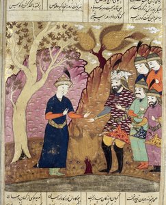 فرسان يعثرون على كووس الذين سقطوا ، رسم توضيحي من شاهناما (كتاب الملوك) لأبو القاسم مانور فردوسي (c.934-c.1020) 1619 بواسطة المدرسة الفارسية