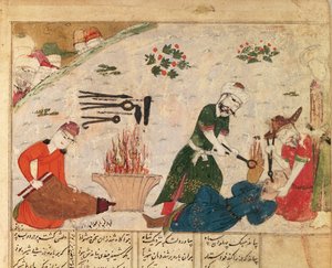 السيدة Supp Pers 493 fol.363v تعذيب أحد حراس Haftvads ، من Shahnama (كتاب الملوك) بواسطة Abul-Qasim Manur Firdawsi (c.934-c.1020) بواسطة المدرسة الفارسية