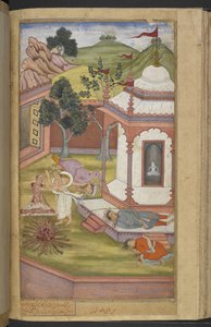 Or.12076 f.90v Candrahasa وهو يضحى بنفسه في معبد Candrahasa بقطع قطع من لحمه ووضعها على النار (قابيل بن مقبول) من 