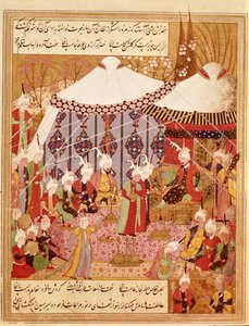 Or 1359 فل. 35 ضد السلطان بايزيد الذي استولى عليه تيمور ، 1402 من زافارناما 1533 (حبر على الرق) بواسطة المدرسة الفارسية