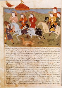 تمثيل Houlagou خان ، حفيد جنكيز خان يركب. منمنمة فارسية مأخوذة من جامع الطوارخ أو "التاريخ العالمي" للمؤرخ رشيد الدين (الدين) (1247-1318) حوالي عام 1430. باريس ، بن ن. بواسطة المدرسة الفارسية