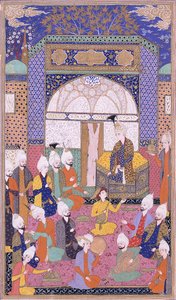 شاه إسماعيل "أول جمهور خاص بعد انضمامه في تبريز ، حوالي 1590-1600 بواسطة المدرسة الفارسية