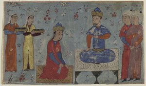 Sindukht قبل Sam (ألوان مائية غير شفافة وحبر وذهبي على ورق) بواسطة المدرسة الفارسية