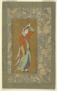 امرأة تعدل حجرتها ، 1590 ج بواسطة المدرسة الفارسية