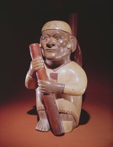 رجل واحد جالس ، Mochica Culture (آنية فخارية) بواسطة مدرسة بيرو