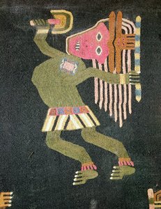 راقصة صوف منسوجة مع عصا ، قبيلة باراكاس (نسيج) (انظر أيضا 231825) بواسطة مدرسة بيرو