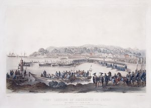 أول هبوط للأمريكيين في اليابان في غور حماة في 14 يوليو 1853 ،