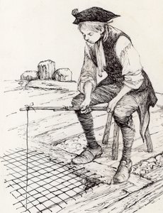 صيد للسمك الولد، إلى، ال التعريف، جوقة ترتيل، بسبب، st Thomas، عن، جسر لندن قديم، (ink، عن، ورق) بواسطة بيتر جاكسون