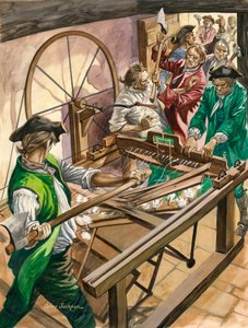 يهاجم العمال منزل بلاكبيرن من جيمس هارجريفز لتدمير اختراعه ، Spinning Jenny بواسطة بيتر جاكسون