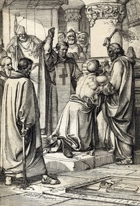 الملك هنري الثاني ملك إنجلترا (1133-1189) يتورط في اغتيال توماس بيكيت أمر التوبة في قبر رئيس الأساقفة