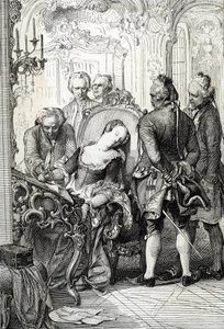 الملكة كارولين ماتيلدا (كارولين ماتيلدا) من الدنمارك (1751-1775) أُجبرت على التوقيع على وثائق الطلاق بعد مغامرتها خارج نطاق الزواج عام 1772 (ملكة الدنمارك كارولين ماتيلدا توقع أوراق الطلاق في أبريل 1772 بتهمة الزنا) رسم قلم درا