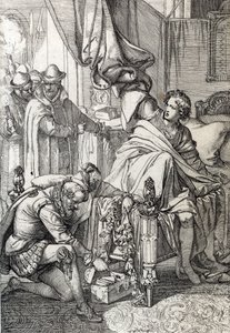 اعتقال تشارلز النمسا (1545-1568) (دون كارلوس) ابن فيليب الثاني ملك إسبانيا عام 1568 من قبل رجال والده (كارلوس ، ابنه الأكبر أمير أستورياس والوريث الظاهري للملك فيليب الثاني ملك إسبانيا المسجون من قبله. الأب في أوائل عام 1568) رسم بالقلم د
