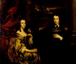Portrait of a young gentleman and his wife, c.1655-58 (oil on canvas) بواسطة بيتر ليلي