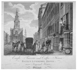 خارج فندق إيجل تافيرن آند كوفي هاوس ، فندق باث آند ليفربول ، لندن ، c1800