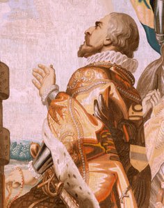 نسيج فلمنكي. سلسلة انتصار القربان المقدس. الرتب المدنية في العبادة (Las jerarquías civiles en adoración). نسيج السادس عشر في السلسلة. نموذج بيتر بول روبنز. 1626-1628. المصنع Jan II Raes ، Jacques Fobert and Jan Vervoert ، Brussel بواسطة بيتر بول (بعد) روبنز