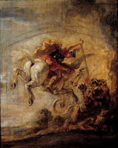 يتسلق Bellerophon على Pegase من خلال رمحه على chimere اللوحة بواسطة Pierre Paul (Pierre-Paul) Rubens (أو Peter Paul أو Petrus Paulus) (1577-1640) بواسطة بيتر بول روبنز