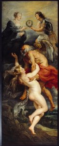 Cycle of Medicis: "" The Triumph of the Verite "" "يمثل الملك لويس الثالث عشر والملكة ماري من ميديشي في الجزء العلوي من رموز الزمن والفريت. رسم بيير بول (بيير بول) روبنز (أو بيتر بول أو بيتروس بولوس) (1577-1640) (ec.flam.) بواسطة بيتر بول روبنز