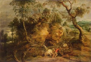 منظر طبيعي مع حاملات حجرية ، حوالي 1620 (زيت على قماش منقوش من اللوح) بواسطة بيتر بول روبنز