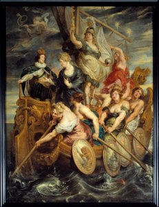 غالبية لويس الثالث عشر (1601-1643) في 20/10/1614 رمزية للوصول إلى سلطة الملك تمثل سفينة تقودها القوة والدين والعدالة تتقدم عبر مجدفين في بحر هائج. الملكة ماري من ميديشي ، والدة لويس الثالث عشر ، على متن الطائرة. الم بواسطة بيتر بول روبنز