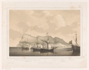 غزو ​​جبل طارق غزو ​​جبل طارق من قبل الأسطول الأنجلو هولندي 3 أغسطس 1704 / La prize de Gibraltar par un flotte Anglo-Neerlandaise (العنوان على الجسم) بواسطة بيتر يوهانس شوتل