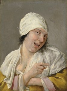 البصر: امرأة شابة تشير. من سلسلة تجسيدات الحواس الخمس حوالي 1635 - 66 (زيت على خشب) بواسطة بيتروس ستافرينوس