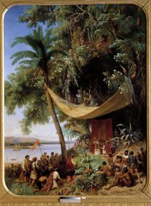 القداس الأول في أمريكا (القرن الخامس عشر) في كوبا عام 1494 ، رحلة كولومبوس الثانية إلى هافانا لوحة رسمها بلانشارد فاراموند (1805-1873)