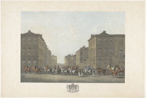 الفرقة الموسيقية في حفل تنصيب ويليام الأول في بروكسل في 21 سبتمبر 1815 اثنتا عشرة لوحة لوصول وتنصيب ويليام الأول في بروكسل ومعارك كواتر-براس وواترلو في عام 1815 (عنوان السلسلة) بواسطة جيه إل فان بيفر