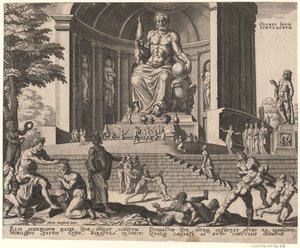 تمثال المشتري في أولمبيا من سلسلة عجائب الدنيا الثامنة بعد مارتن فان هيمسكيرك ، 1572 بواسطة فيليب جالي