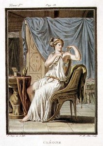 Cleone ، زي لـ "Andromache" لجان راسين ، من المجلد الأول من "البحث عن الأزياء والمسرح لكل الأمم" ، نقش بواسطة بيير ميشيل أليكس (1762-1817) 1802 (نقش ملون)