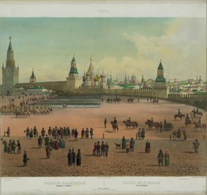 كاتدرائية باسل في الساحة الحمراء في موسكو من منظر بانورامي لموسكو في 10 أجزاء ، حوالي عام 1848