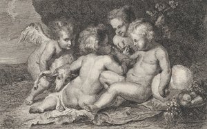 مجموعة من ثلاثة أطفال وبط مع فاكهة وحمل ، كاليفورنيا. 1760-1801.
