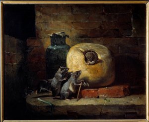 الجرذ الذي انسحب من العالم. رسم توضيحي للخرافة بواسطة جان دي لافونتين. لوحة لفيليب روسو (1816-1887)