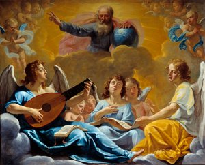 حفلات تمثيل الملائكة مع العالم. رسم فيليب دي شامبين (1602-1674) القرن السابع عشر. 1،75x2،2 م روان ، متحف الفنون الجميلة بواسطة فيليب دي شامبين