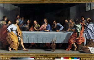 La Cene dit "" La petite cene "لوحة لفيليب دي شامبين (1602-1674). أبعاد 0.80 × 1.49 م باريس. متحف اللوفر بواسطة فيليب دي شامبين