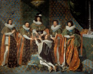 استقبال لويس الثالث عشر (1601-1643) لهنري الثاني ملك أورليانز ، دوق لونجفيل وإستوفيل ، أمير نيوفشاتيل (1595-1663) فارس وسام الروح القدس 15/05/1633 يحيط لويس الثالث عشر كلود بارتيلييه ، أمين صندوق t بواسطة فيليب دي شامبين