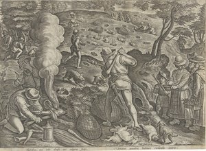 Konijnenjacht Jachttaferelen (عنوان المسلسل) وفيه كل نوع من الصيد والطيور وصيد الأسماك (عنوان السلسلة) بواسطة جان فان دير سترايت