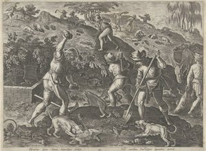 Jacht op dassen Jachttaferelen (عنوان المسلسل) وفيه كل نوع من الصيد والطيور وصيد الأسماك (عنوان السلسلة) بواسطة فيليبس جالي