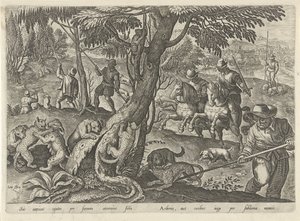 Jacht op wilde katten Jachttaferelen (عنوان المسلسل) وفيه كل نوع من الصيد والطيور وصيد الأسماك (عنوان السلسلة) بواسطة فيليبس جالي