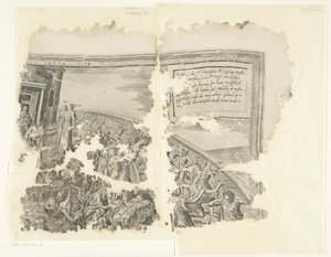 الزاوية اليمنى العليا لطبعة مشهد سيبيس Tabula Cebetis Carta Vitae (العنوان على الكائن) بواسطة جوس دي بوشر