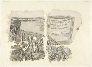 الزاوية اليمنى العليا لطبعة مشهد سيبيس Tabula Cebetis Carta Vitae (العنوان على الكائن) بواسطة جوس دي بوشر