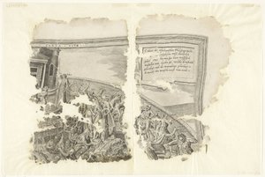 الزاوية اليمنى العليا لطبعة مشهد سيبيس Tabula Cebetis Carta Vitae (العنوان على الكائن) بواسطة جوس دي بوشر