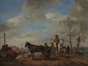 رجل وامرأة على ظهور الخيل ، كاليفورنيا. 1653-54.