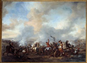 قتال كبير للفرسان والمشاة اللوحة بواسطة Philips Wouwerman (1619-1668) القرن السابع عشر الشمس. 0،99 × 1،35 م