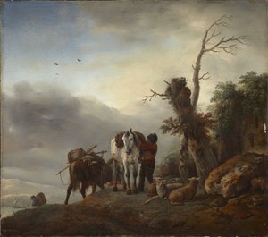 المناظر الطبيعية مع الخيول - المناظر الطبيعية مع الخيول ، بواسطة Wouwerman (Wouwermans) ، Philips (1619-1668). زيت على خشب ، ج. 1647-1648. الأبعاد: ٣٦ ٫ ٣ × ٤١ ٫ ٢ سم. متحف بروكينثال الوطني ، سيبيو