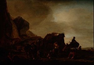مسافرين ومتسولين قرب كوخ مدمر بواسطة Philips Wouwermans أو Wouwerman
