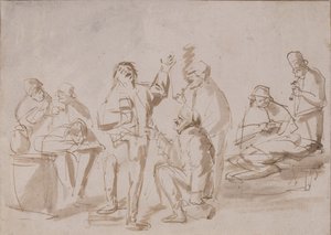 الفلاحون في حانة ، c.1662 (قلم وحبر مع غسل على الورق)