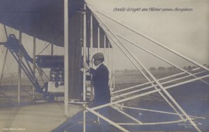 American aviator Orville Wright inspecting the engine of his aeroplane (b/w photo) بواسطة مصور فوتوغرافي ألماني