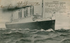 السفينة الألمانية فاترلاند. أُرسلت بطاقة بريدية عام 1913. بواسطة مصور فوتوغرافي ألماني