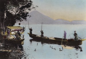اليابان ، حوالي عام 1912: الصيد مع طائر الغاق ، Nagaragawa (الصورة) بواسطة مصور فوتوغرافي ياباني