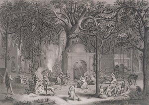Hindu Fakirs ممارسة شعائرهم الخرافية ، نقشها Bell ، من World Religion ، نشرها A. Fullarton & Co. بواسطة بيكارت